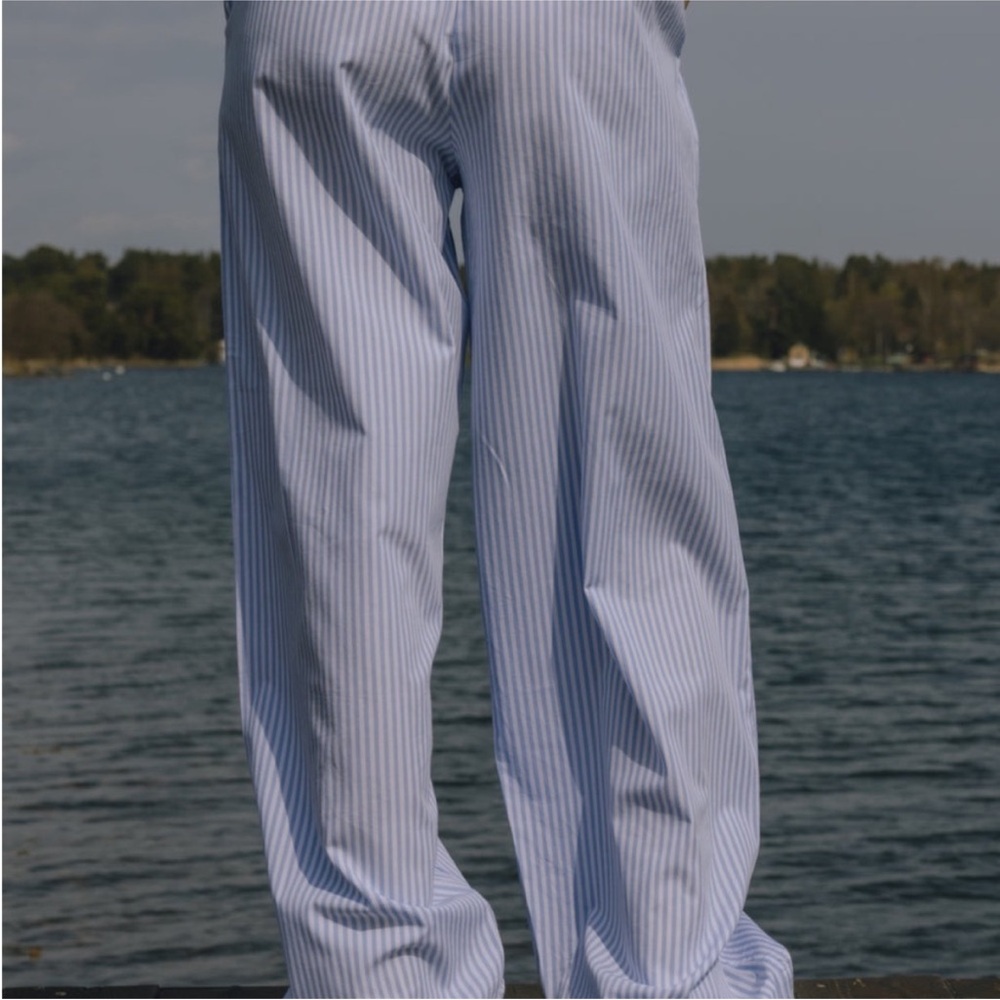 Daily Drills Blue and White Striped double layered Pointelle pants - Picture 2 of 4